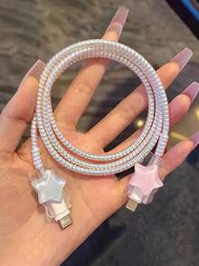 Bộ bảo vệ cáp dữ liệu hình hoạt hình Chibi dễ thương 5 món bằng TPU hình sóng sao, bảo vệ đầu sạc TPU, dây buộc gọn gàng, cuộn cáp, ống bọc cáp chống uốn cong, tương thích với bộ sạc nhanh Apple 18/20W, quà tặng mùa xuân Phục sinh. - Nhiều màu - Xem 3