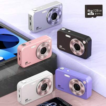4K Auto Focus Digital Camera With 128GB Memory Card, 64MP Compact Fixed Lens Digital Camera With 16X Zoom And Image Stabilization, Suitable For Beginner Photographers And Youth