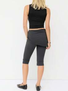 Womens Tie Front Tank Top Sleeveless Knot Front Crop Top Black Summer Basic - Black - View 3