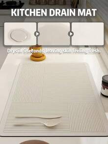 1pc Multi-Functional Striped Diatomite Absorbent Mat, Dish Drying Pad, Bathroom Floor Mat, Quick Absorbent, Heat Resistant For Kitchen, Bathroom, Tabletop, Coffee Machine, Bar Counter, Kitchen Accessories - Multicolor - View 3