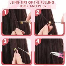Bộ dụng cụ nối tóc màu hồng bao gồm kìm kéo tóc, móc nối tóc và 100 vòng nối tóc nhỏ. - Xem 11