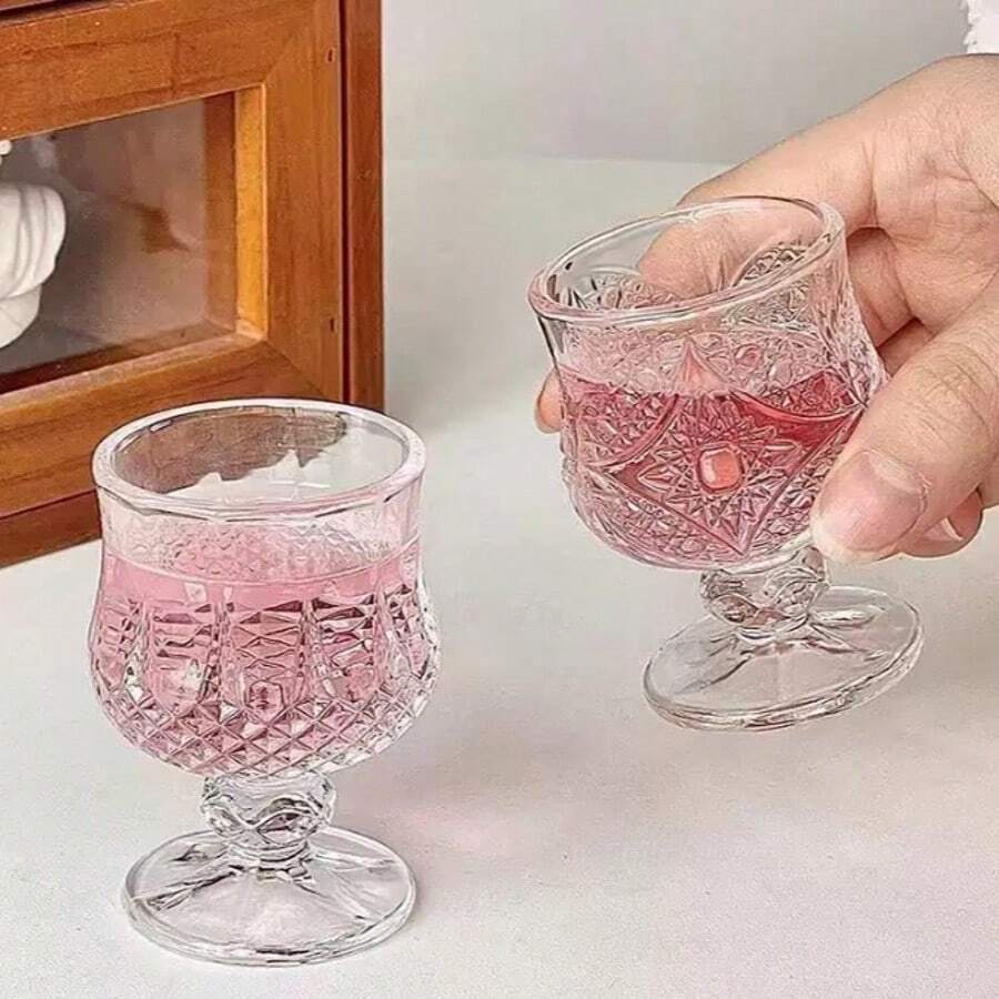 12/6/4/2/1个装 钻石/蝴蝶图案 40毫升带柄玻璃杯,透明折射,迷你单口茶杯,高柄设计防止过量饮用 - 無色 - 查看 1