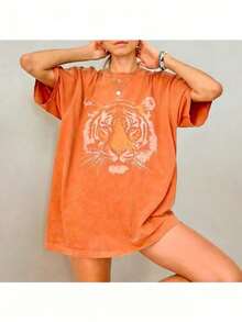 Vintage Tiger Tee - Retro Animal  T-Shirt, 90s Animal Gift For Tiger Lover, Wild Cat Shirt, JungleTiger Graphic Tee220G Heavyweight1830% CottonT-Shirt - 橘色 - 查看 2