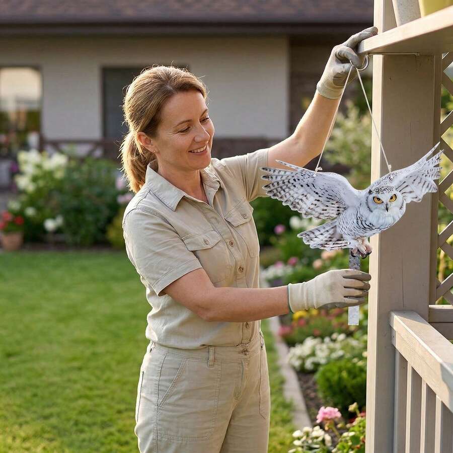 Dispositivo repelente de aves a prueba de agua, control de plagas duradero, señuelo de ave colgante realista, repelente de aves con estilo de carillón de viento con tiras reflectantes y campanas, adecuado para el patio
