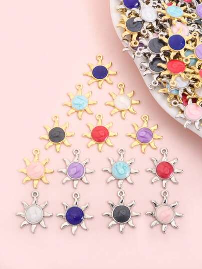 10 chiếc mặt dây chuyền hình hoa hướng dương 7 màu phổ biến, thích hợp để làm trang sức thời trang như vòng cổ, vòng tay, bông tai, mũ, móc khóa, phụ kiện thủ công hình hoa hướng dương bằng hợp kim, kiểu dáng unisex.