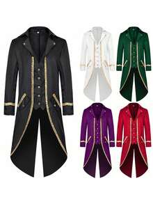 Men Cosplay Clothing - 金邊燕尾服2紅色 - 查看 2