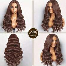 Tóc giả ren phía trước 5*5 13*4, tóc thật pha trộn, mật độ 200%, dài 32 inch, màu nâu, kiểu gợn sóng, dành cho nữ, tóc xoăn gợn sóng mật độ cao, kiểu 5x5 không cần keo dán, thích hợp để đội hàng ngày khi đi dự tiệc và tụ họp, làm quà tặng Ngày của Mẹ và Giáng sinh. - màu nâu - Xem 4