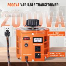 Transformador de voltaje variable automático  2000VA, 15,3 A, entrada de 110 V, salida de 0-130 V, fuente de alimentación con regulador de voltaje de CA, con 4 fusibles adicionales, interruptor de control térmico para el hogar, la industria y la oficina - Naranja - Ver 5