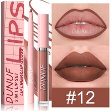 DUNUF 2-In-1 Lip Liner And Lip Gloss Set #12 - Premium Wine Red Matte Lip Kit For US Beauty Enthusiasts! Features Ultra-Smooth Retractable Lip Liner For Precise Lip Contouring & Filling, Paired With Highly Pigmented Velvet Matte Liquid Lip Gloss That Delivers Long-Lasting, Transfer-Proof Color Payoff. Perfect For Creating Bold Retro Red-Brown Lip Looks-Ideal For Daily Wear, Parties, Or Fall/Winter Makeup. Smooth, Creamy Texture Glides On Easily Without Dragging, Waterproof & Smudge-Proof Formula Ensures All-Day Wear. High-Definition #12 Deep Wine Red Shade Flatters All Skin Tones, Matches Y2K Retro & Everyday Makeup. Essential All-In-One Lip Makeup Set For Girls & Women, A Must-Have Beauty Essential For Your Collection! - R12 - 查看 2