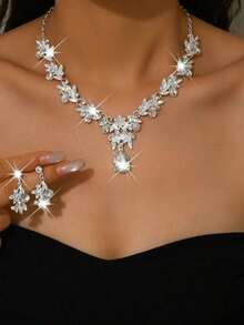3pcs Luxury Wedding Party Women Dresses Rhinestone Diamond Decor Jewelry Fashion Sparkly Choker Necklace & Earrings Set Prom Costume Jewelry Set Accessories (2 Earrings And 1 Necklace) - 水鑽首飾套裝 - 查看 6