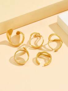 5pcs Geometric Thick Line Open Ring Set, Stainless Steel Minimalist Plain Rings, Waterproof & Fade-Resistant Daily Wear Jewelry For Women - Geometry - View 6