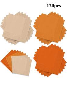 60/120Pcs Fall Color Orange Napkins 5*5 Inch 3 Colors Disposable Paper Napkins Orange Theme Fall Dinner Napkins For Autumn Thanksgiving Party Celebration Supplies Table Decorations - A Mixture Of Beige and Orange - View 9