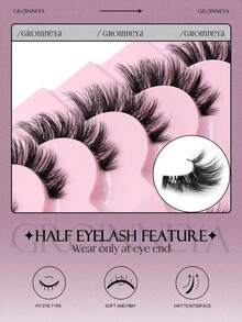 Transparent Stem False Eyelashes, Cat Eye Short Soft 3D Mink Lashes, Natural Looking Makeup - Black - View 3
