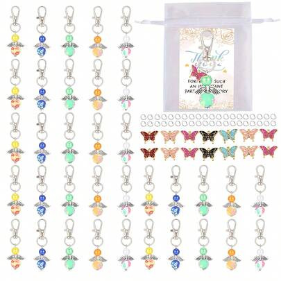 75 piezas de accesorios para llaveros, que incluyen dijes con forma de mariposa, anillos conectores, papel de tarjeta, bolsas, para hacer llaveros DIY