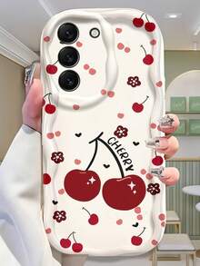 Creative Lucky Cherry Blossom Flower Print Wavy Edge Protective Phone Case Compatible With Samsung A14/A15/A16/A17/A04/A05/A06/A07/A54/A55/A56/A57/A34/A35/A36/A37/S26/S26Plus/S26Ultra/Transsion SMART 7/8/9/10/Honor 400/400Pro/200/200Pro/X7C/X8C/X9C/ 10C/13C - White - View 4