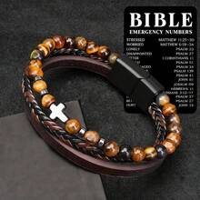 5 Styles Christian Gift Set For Men, PU Wallet & Cross Bracelet With Bible Emergency Numbers Card, Perfect For Birthday, Father's Day, Inspirational Religious Gift For Men - Brown - View 16