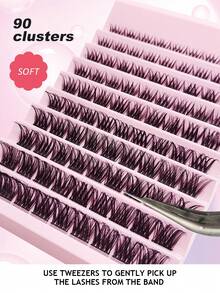 Asiteo 90pcs Cartoon Style Thick Eyelash Extensions, DIY Eyelash Cluster, Individual Eyelash Extensions For Home Use - Black - View 3