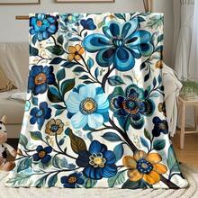 1pc Blue Flowers Blanket- Lightweight Flannel Throw For Sofa, , , Livingroom, Office, Chair, And Bed - Digital Printing Soft And M Flannel Blanket M Winter Mt - Mixed Colors - View 9
