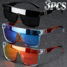 Set de 3 gafas de moda futurista con estampado de leopardo, adecuadas para vacaciones, viajes, conducción, ciclismo, deportes al aire libre, también una opción de regalo ideal para parejas, familia y amigos - Montura ligera de una sola pieza, múltiples patrones de color disponibles para un accesorio perfecto - Multicolor - Ver 9