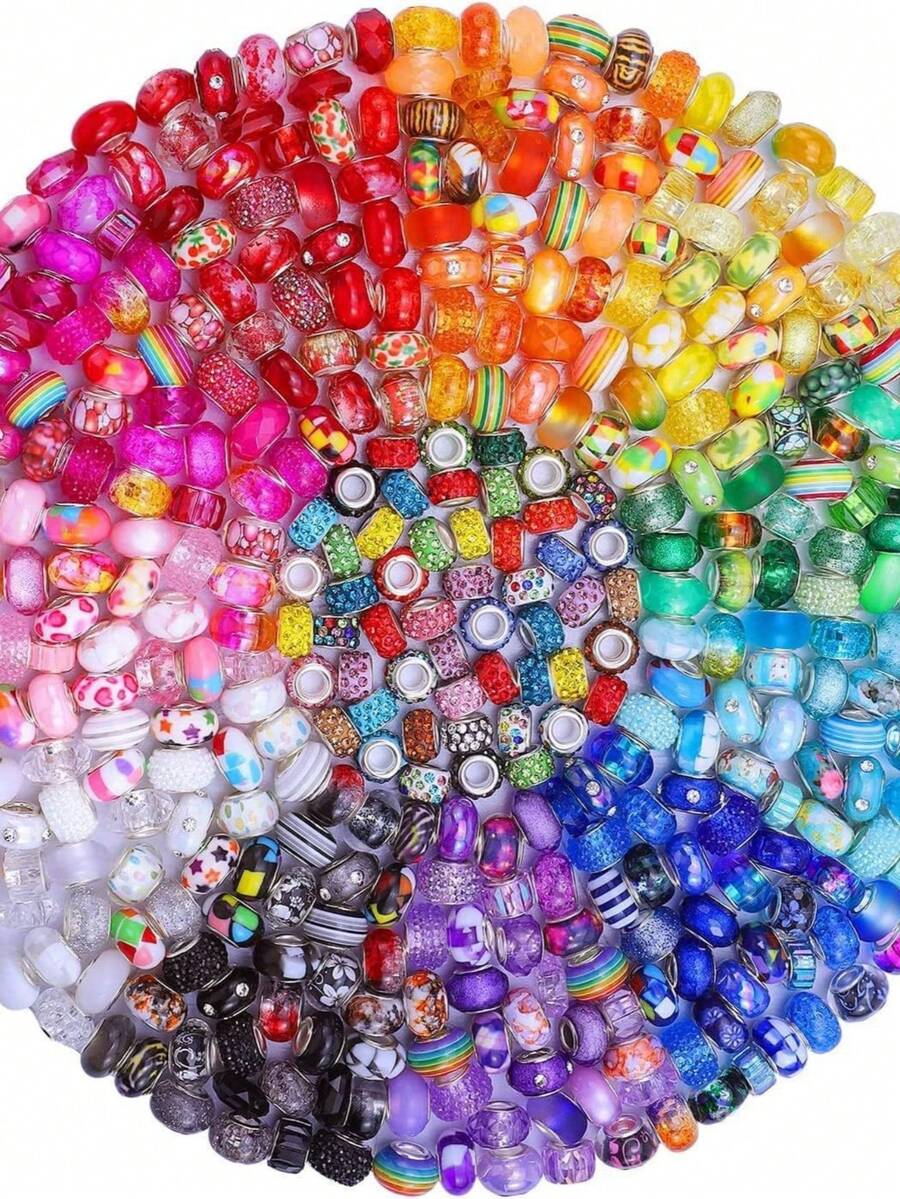 50/100颗欧洲大孔珠隔珠水钻工艺珠，适合DIY手链首饰制作 - 彩色 - 查看 1