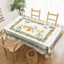 1pc Spring/Summer Lemon Floral Tablecloth, Spring Printed Tablecloth, Yellow Theme Design, Pastoral Style, Polyester Round/Rectangular Tablecloth, Spring Decor, Indoor/Outdoor Dining Table Decor, Ideal For Wedding And Holiday Home Decoration - Multicolor - View 11