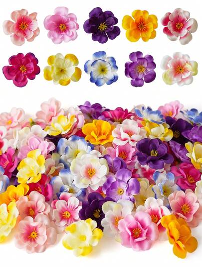 50 piezas de cabezas de flores artificiales para manualidades de 2 pulgadas, cabezas de flor de ciruelo de seda artificial, flores de cerezo falsas para birrete de graduación, decoración del hogar, boda, fiesta, matrimonio, coche, zapatos, sombreros