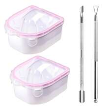 耐用塑料指甲浸泡盆，配有不锈钢角质层推棒，适用于美甲护理用品的手部浸泡盆 - 彩色 - 查看 14