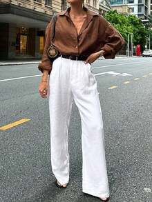 Look Polly 女士夏季棕色上衣，单排扣设计，胸前口袋，适合夏季海滩装扮，打造休闲街头风，通勤和周末度假必备单品 - 咖色 - 查看 8