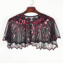 1 pezzo Elegante scialle vintage anni '20 con paillettes, mantella con bordo in pizzo ricamato, giacca corta formale con paillettes e perline, gilet stile casual, mantella luccicante da discoteca, accessorio da donna traspirante per feste e occasioni formali con apertura frontale - Multicolore - Visualizzare 7