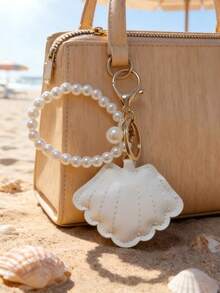 Seashell Keychain, Pearl Pendant, PU Leather Keychain, Bag Charm, Car Keychain, Sweet Style, Exquisite Accessory, Portable Anti-Lost, Cute Gift, Macaron Color Seashell Keychain, Holiday Gift - Multicolor - View 4