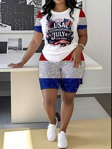 Women's Short-Sleeved Shorts Set United States Flag Design 250Years 1776-2026 Usa Sestercentennial July 4th 1776 2026 Patriotic Independence Day Celebration T Shirt And Shorts Set For Fourth Of July Party Outfit Full Printed - 風格 - 查看 1