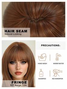 7JHH WIGS 女士焦橙色分层假发，18英寸优雅齐肩直发，带刘海，外观自然柔软，耐热蓬松，无胶合成纤维材质，适合日常佩戴，新手假发配件，母亲节礼物 - 亮橙色 - 查看 8