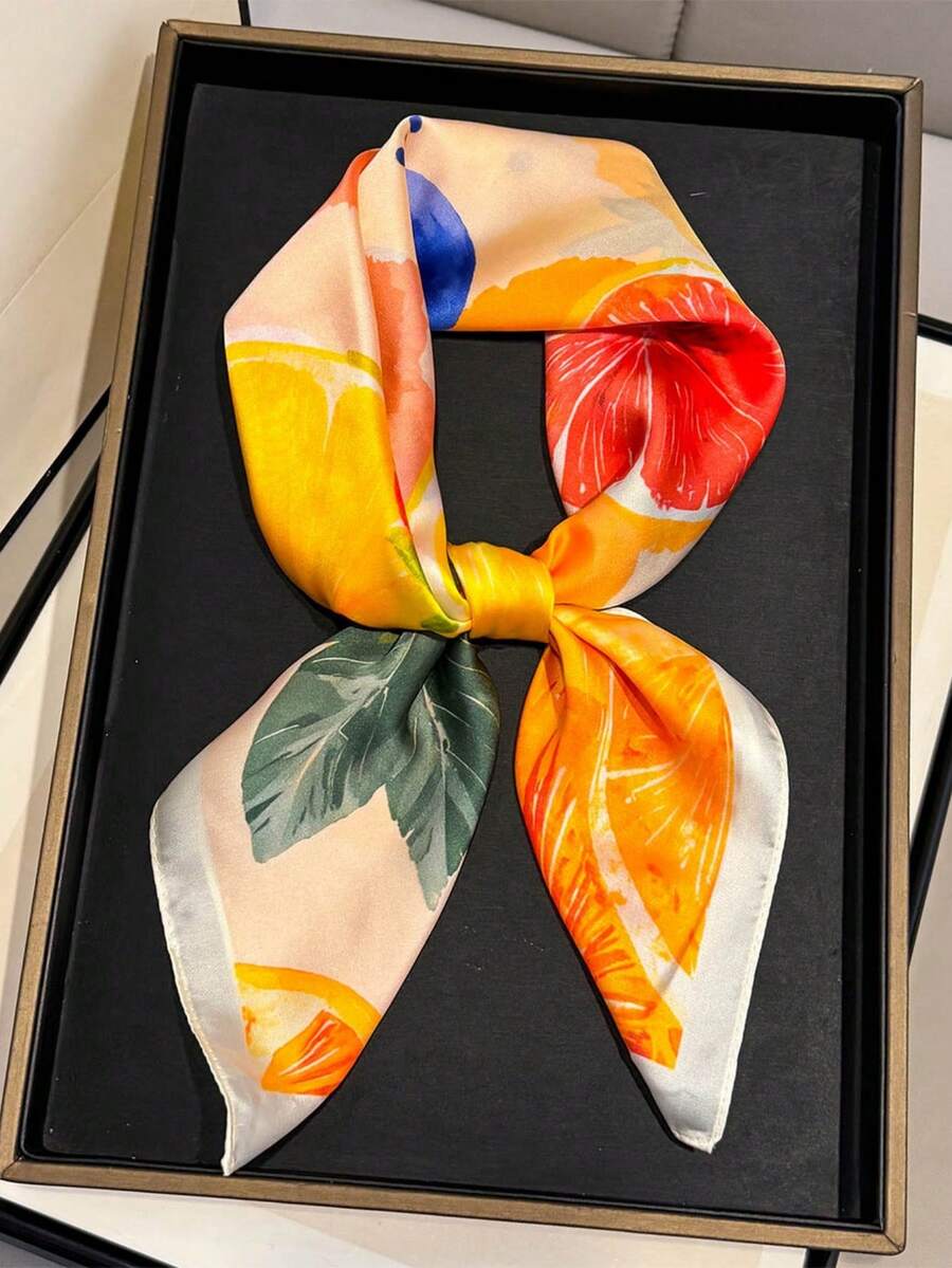 1条新鲜水果印花围巾，多功能发圈礼品 - 彩色 - 查看 1