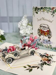1pc 3D Wedding Greeting Card With Car & Pattern Design, Including Card And Envelope, Minimalist Wedding Card, Gift For Family & Friends, Blessing Card, 3D Folding Card, Thank You Card, Multifunctional Creative Wedding Card - View 3