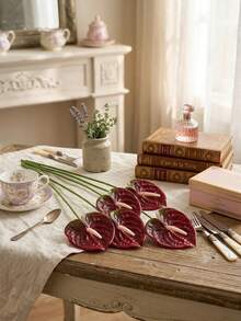 1/5/10 Pcs Artificial Anthurium Lily Flowers (Red), For Wedding, Office, Party, Hotel, Home Table Decor,Wedding,Flowers,Dried Flowers,Artificial Flowers,Home Decor,Flowers Artificial,Wedding Accessories,Artificial Flower,Wedding Decorations - Burgundy - View 14