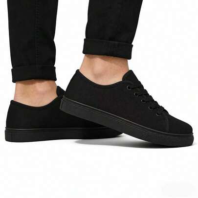 Zapatos de lona de caña baja negros | Transpirables y duraderos | Suela antideslizante con cordones clásicos | Para uso casual diario, compras, vacaciones en verano e invierno