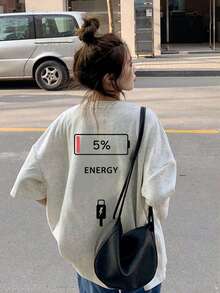 New Summer Z-Gen Y2K Style Funny Graphic Print Round Neck Short Sleeve T-Shirt For Women Casual - Light Gray - View 1