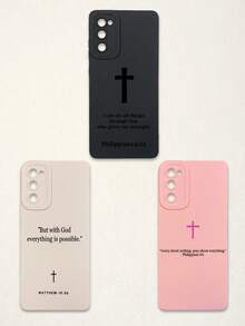 标语三件套圣经经文十字架手机壳，基督教信仰风格，柔软保护套，简约文字布局+十字架符号，印有腓立比书4:13，适配多种手机款式，全边防摔设计，精准开孔，适合宗教信徒日常使用，教会礼物，生日/毕业/宗教节日礼物，兼容和Galaxy手机 - 彩色 - 查看 62