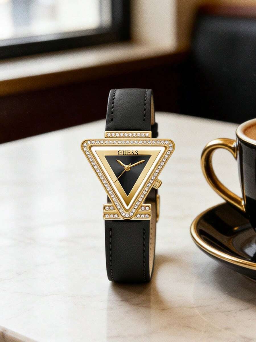 Guess 1件女士时尚石英表，黑色皮表带三角形表壳，适合日常佩戴，GW0504L5