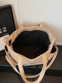 New Casual Khaki Straw Fabric Star Pattern Tote Bag With Coin Purse For Women - Khaki - View 10