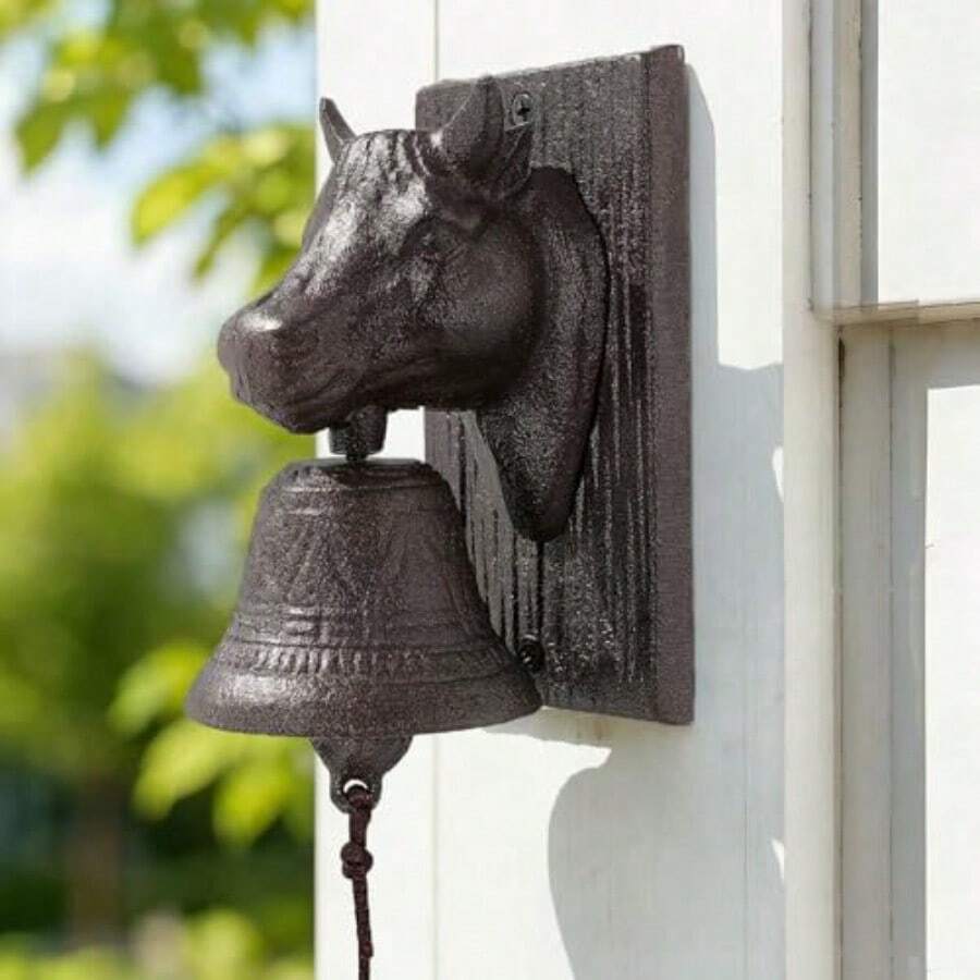 Home Decornta Cast Iron Dinner  As Entry Door  Manually Shaking Door Outside Hanging Decor Or Indoor Decorat  Antique Farm And Front Gate - Bronze Color - View 1
