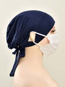 1pc Women Plain Color Earhole Hijab Cap, Lightweight Elastic Tied Headband Hijab Accessories, Hijab Cap, White Scarf, Head Scarf, Turban Scarf, Fashionable Minimalist Breathable Can Wear Headphones Small Cap Scarf For Women, Suitable For Daily Use Or As A Gift For Family And Friends Hair Sleep Cap Sleep Bonnet - 多色 - 2 件裝繫帶帽 - 查看 9