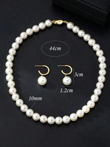 3pcs/Set Elegant White Glossy Necklace Wedding Accessories, Bridal Gown Matching, Luxury Vacation Style Daily Wearing Earring Necklace Set - trắng - Xem 5