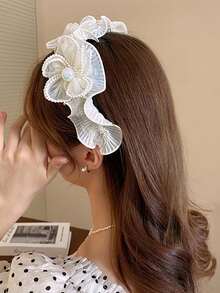1pc Fabric Pearl Flower Headband - White - View 6