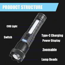 2pcs/Set Super Bright LED Tactical Flashlights High Lumens 980,000L, USB Rechargeable Powerful Handheld Flashlight With 7 Modes & COB Side Light, Zoomable Waterproof Torch For Camping, Outdoor, Home Emergency - A - View 4