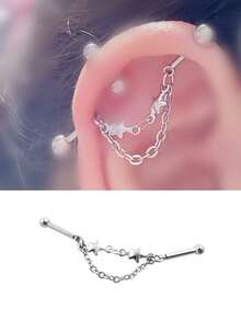 1件星形链条浮动工业杠铃不锈钢耳环 - 銀色 - 查看 1