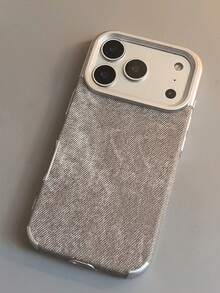 Funda de teléfono metálica Tela vaquera de lujo Funda suave con revestimiento compatible con iPhone 17 16 15 14 Plus 13 12 11 17 Pro Max 16Pro Protección contra golpes Funda de marca - Gris - Ver 3
