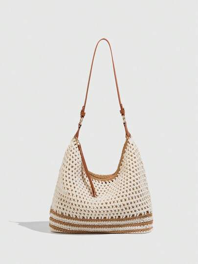 2026新款女士编织镂空手提包，春夏海滩度假旅行单肩包