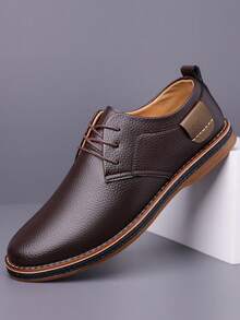 Men's New Business Casual Leather Shoes, Solid Color Lace-Up Fashion Formal Shoes, Outdoor Versatile Sneakers - 棕色 - 查看 13