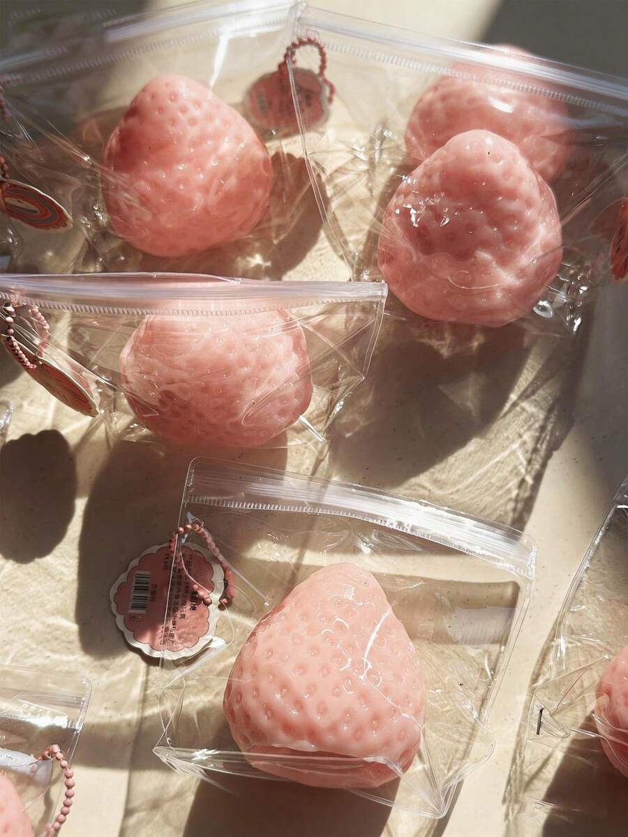 A Sturdy, Smooth, And Large Strawberry-Shaped Soft Rubber Toy With A Soft, Elastic Texture Similar To Silicone, Designed To Help You Relax Both Mind And Body - Pink - View 1